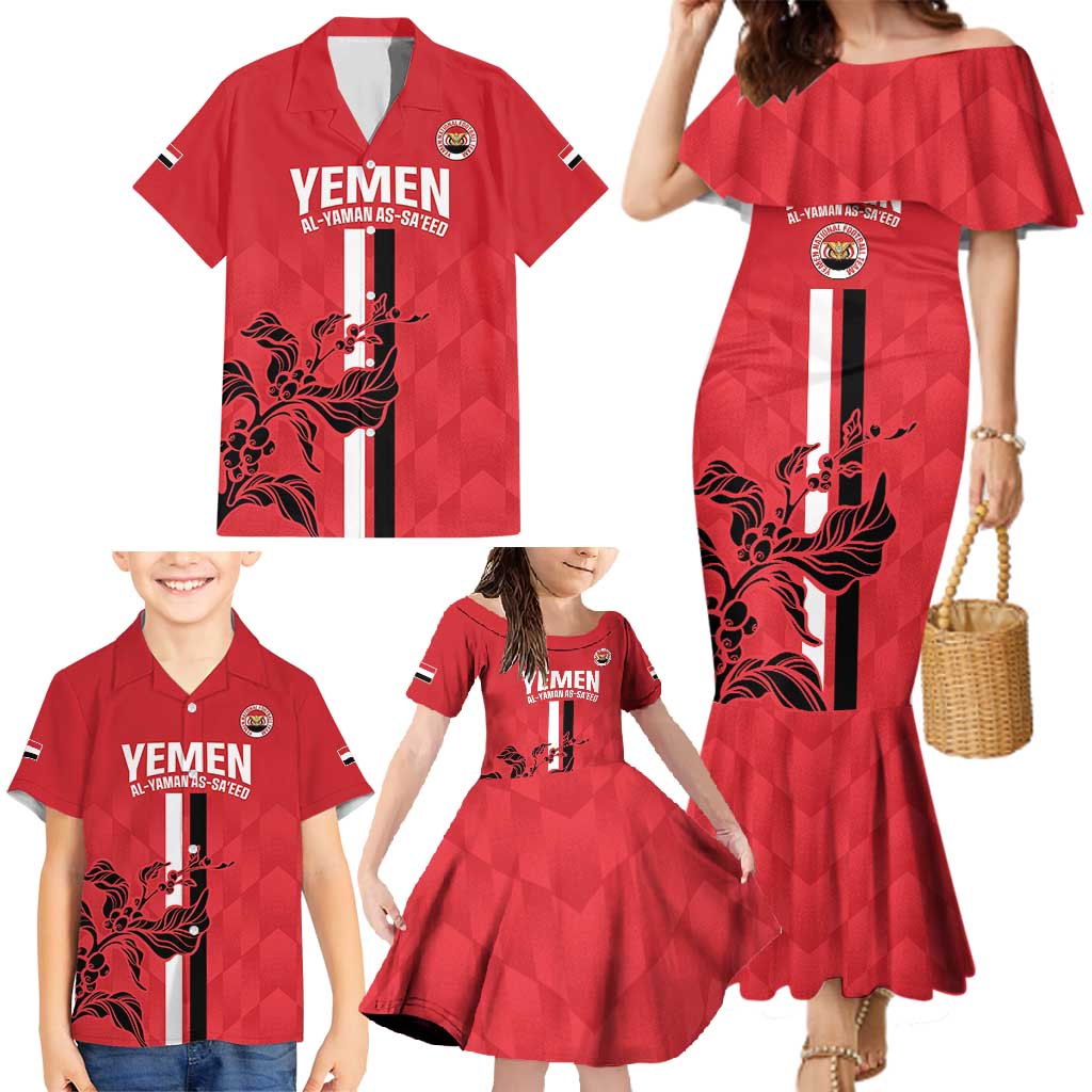 Custom Yemen Football Family Matching Mermaid Dress and Hawaiian Shirt Come On Al-Yaman as-Sa'eed