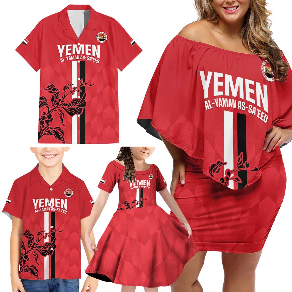 Custom Yemen Football Family Matching Off Shoulder Short Dress and Hawaiian Shirt Come On Al-Yaman as-Sa'eed
