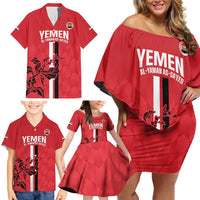 Custom Yemen Football Family Matching Off Shoulder Short Dress and Hawaiian Shirt Come On Al-Yaman as-Sa'eed