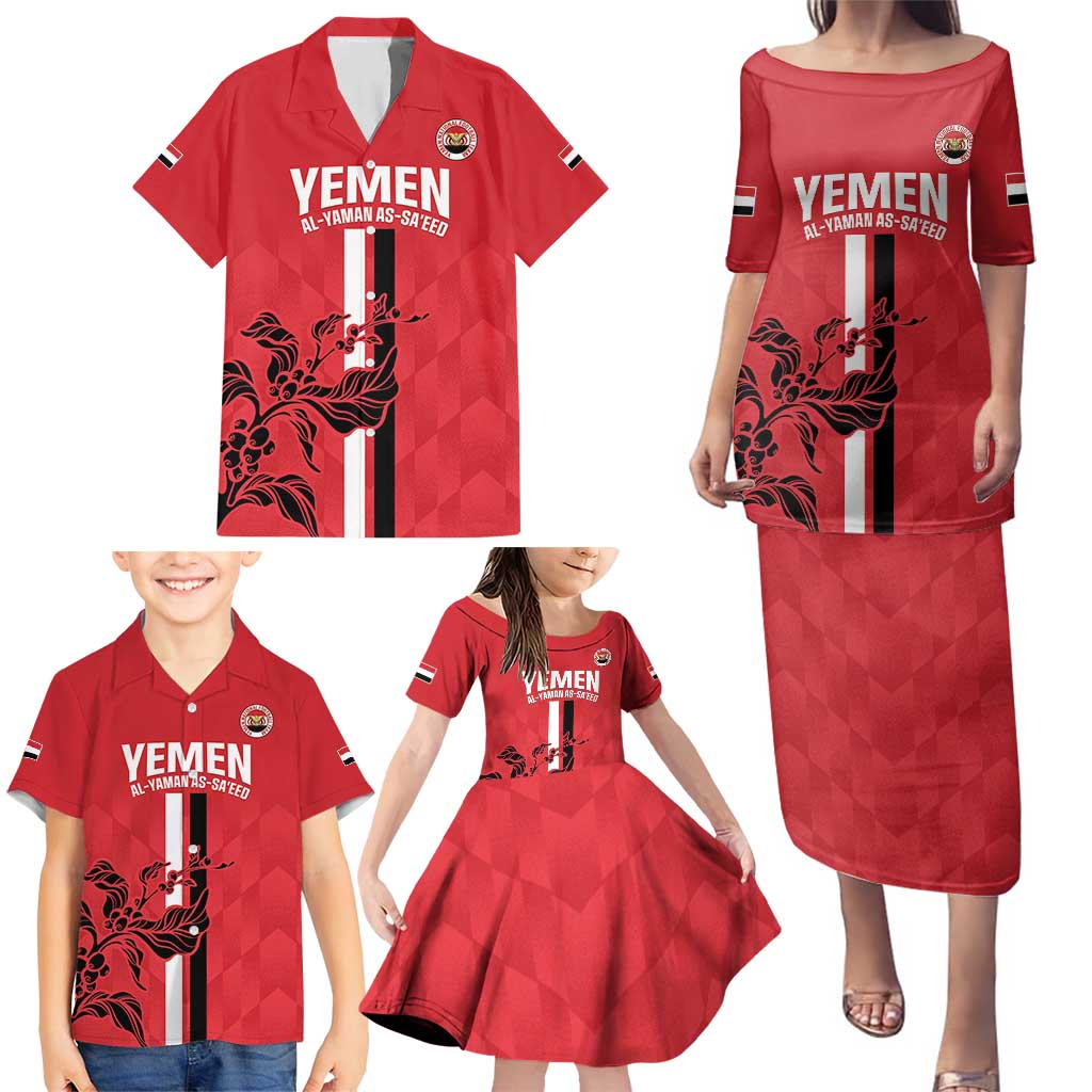 Custom Yemen Football Family Matching Puletasi and Hawaiian Shirt Come On Al-Yaman as-Sa'eed