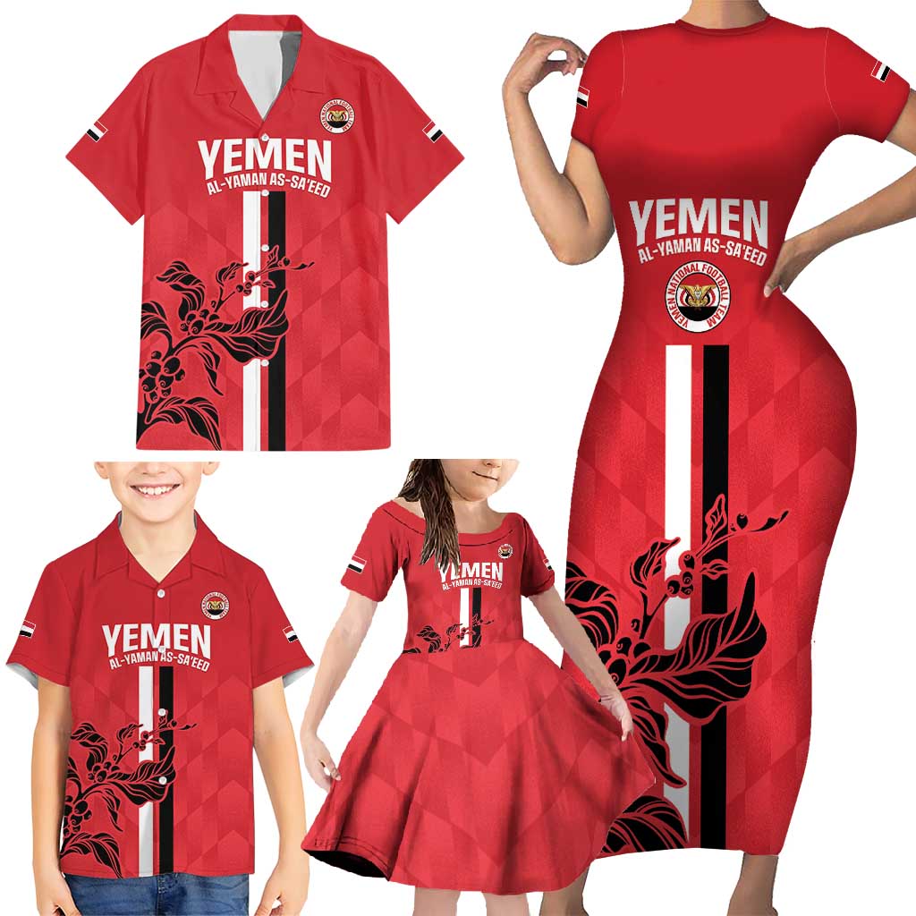 Custom Yemen Football Family Matching Short Sleeve Bodycon Dress and Hawaiian Shirt Come On Al-Yaman as-Sa'eed