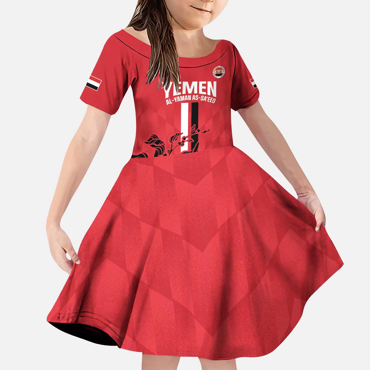 Custom Yemen Football Kid Short Sleeve Dress Come On Al-Yaman as-Sa'eed