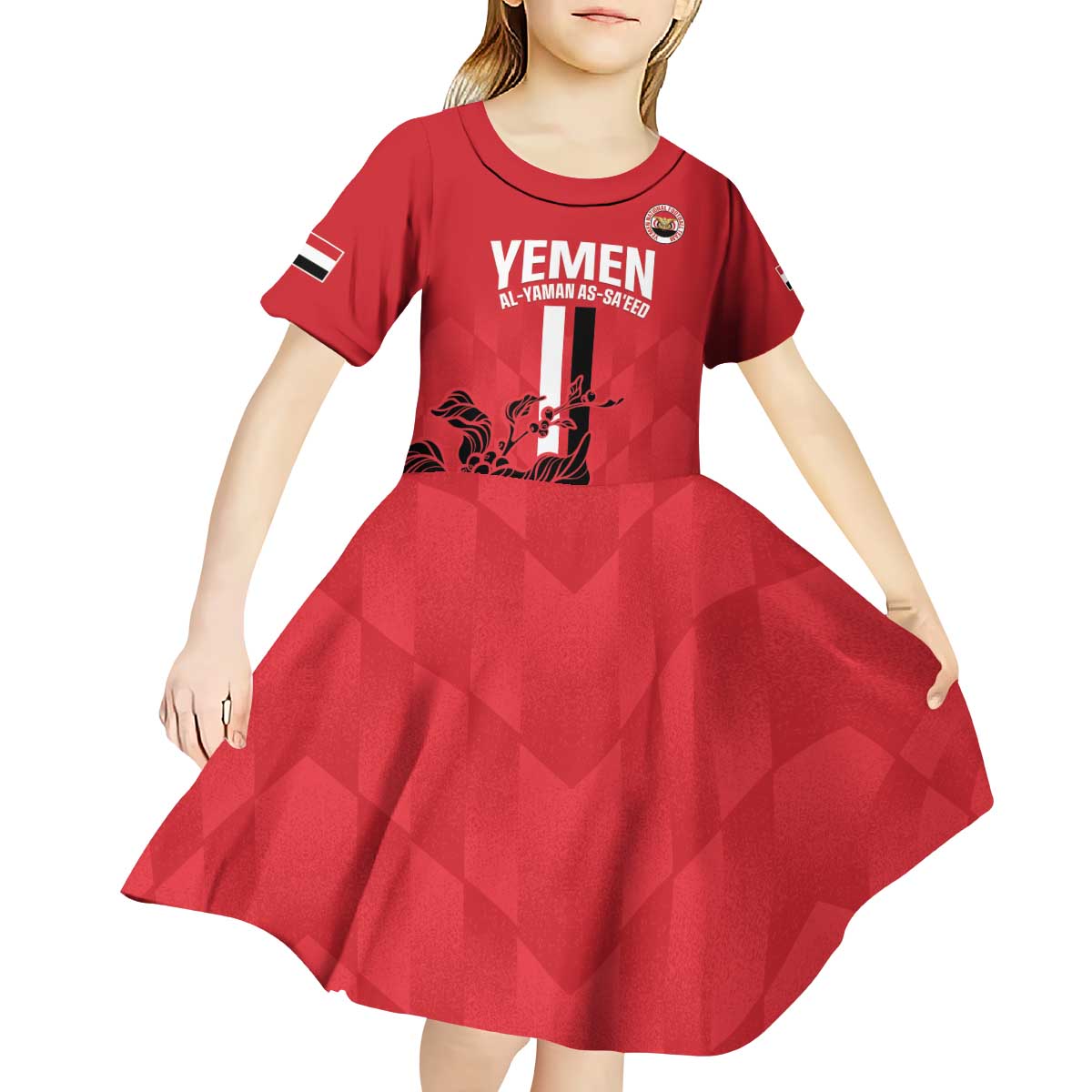 Custom Yemen Football Kid Short Sleeve Dress Come On Al-Yaman as-Sa'eed