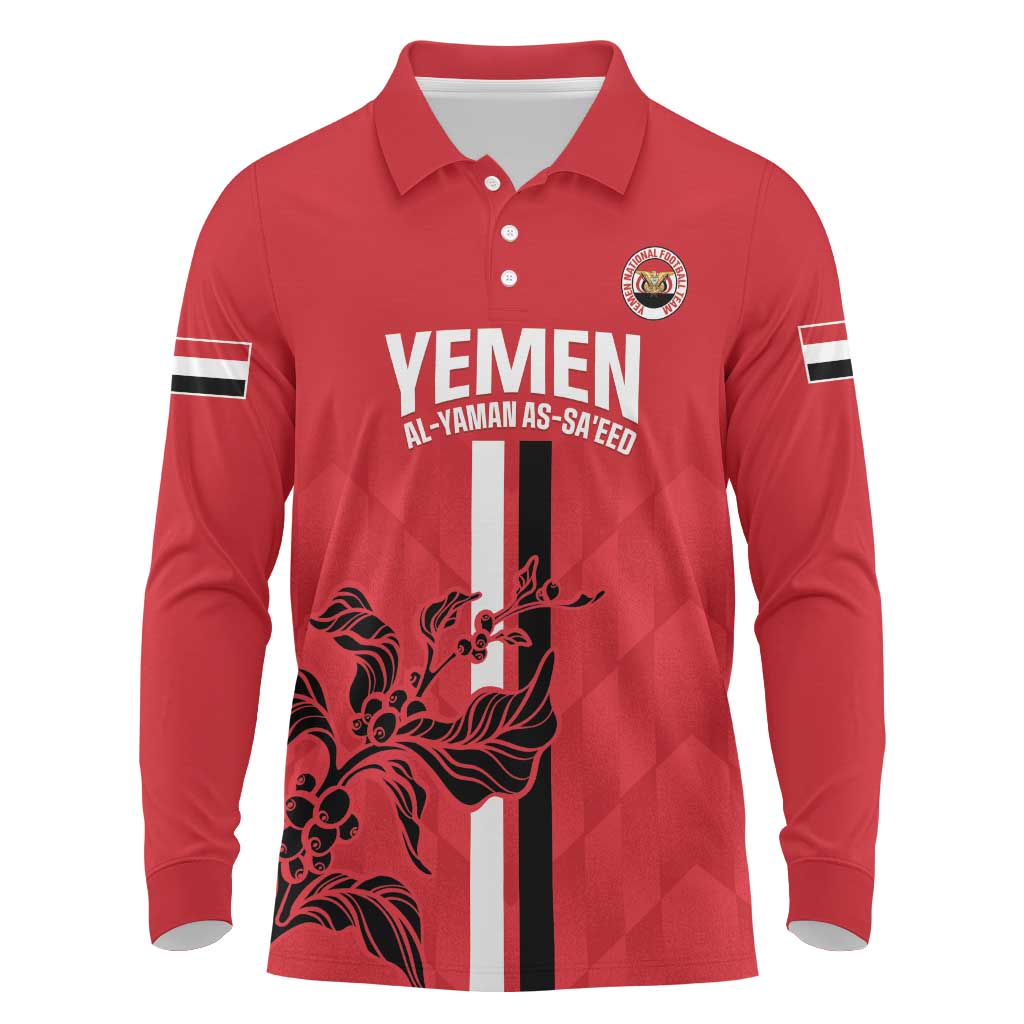 Custom Yemen Football Long Sleeve Polo Shirt Come On Al-Yaman as-Sa'eed