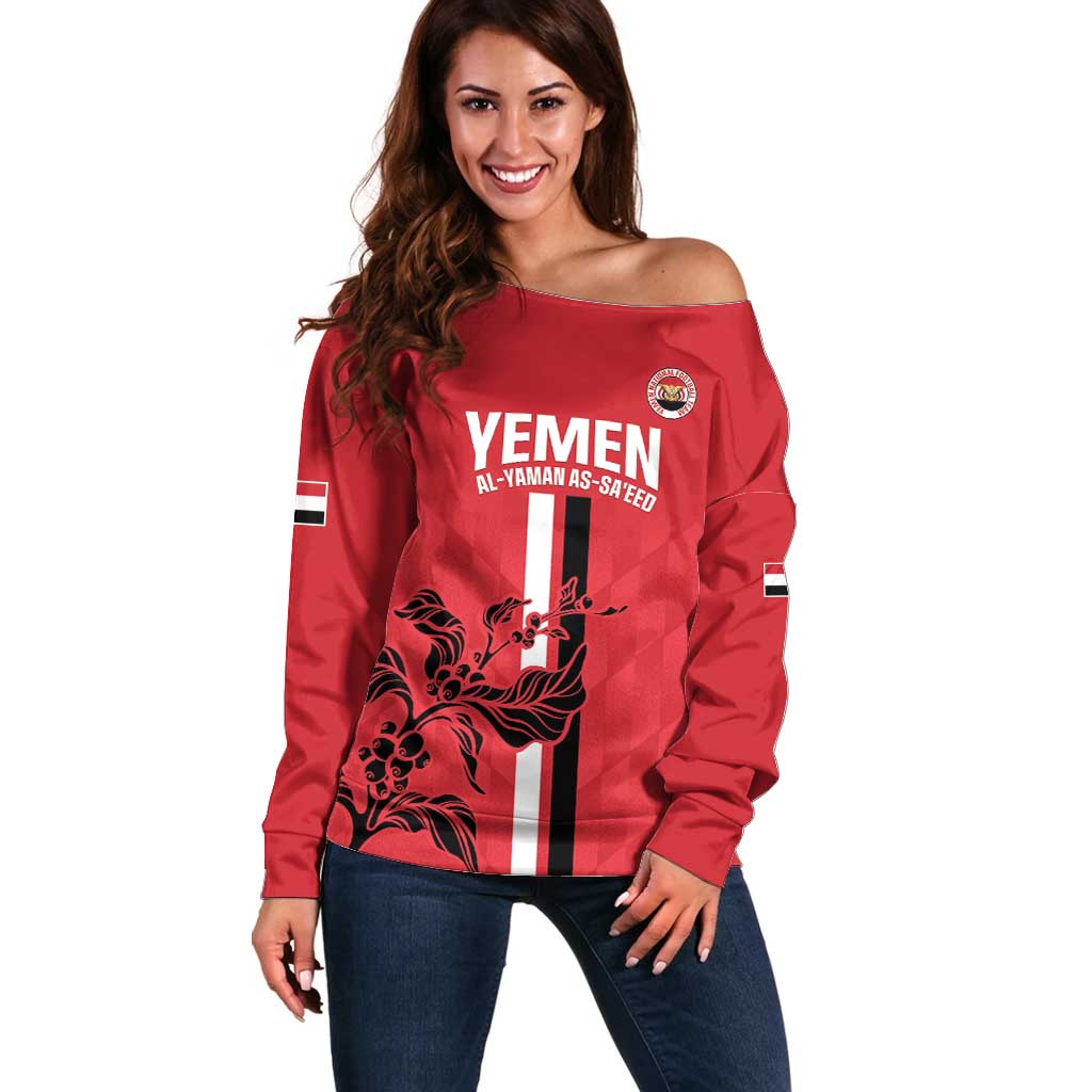 Custom Yemen Football Off Shoulder Sweater Come On Al-Yaman as-Sa'eed
