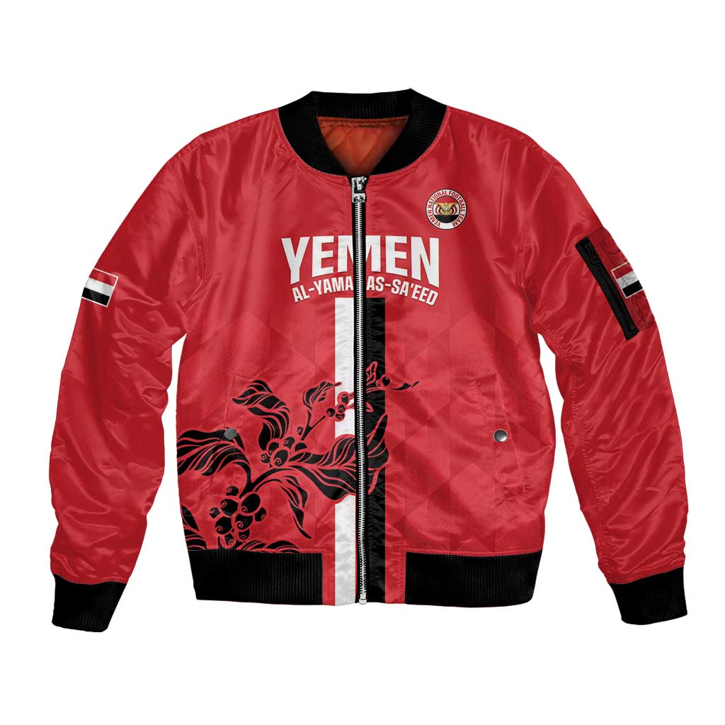 Custom Yemen Football Sleeve Zip Bomber Jacket Come On Al-Yaman as-Sa'eed