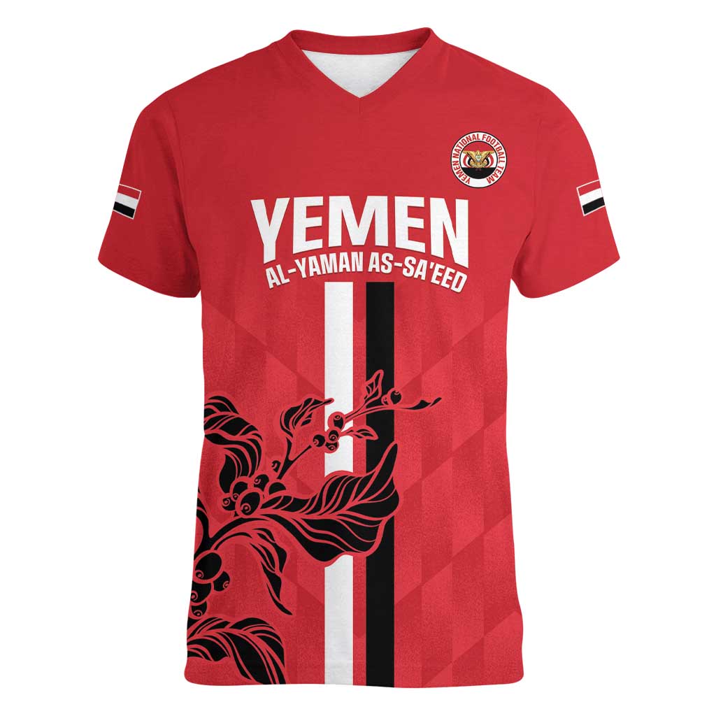 Custom Yemen Football Women V-Neck T-Shirt Come On Al-Yaman as-Sa'eed