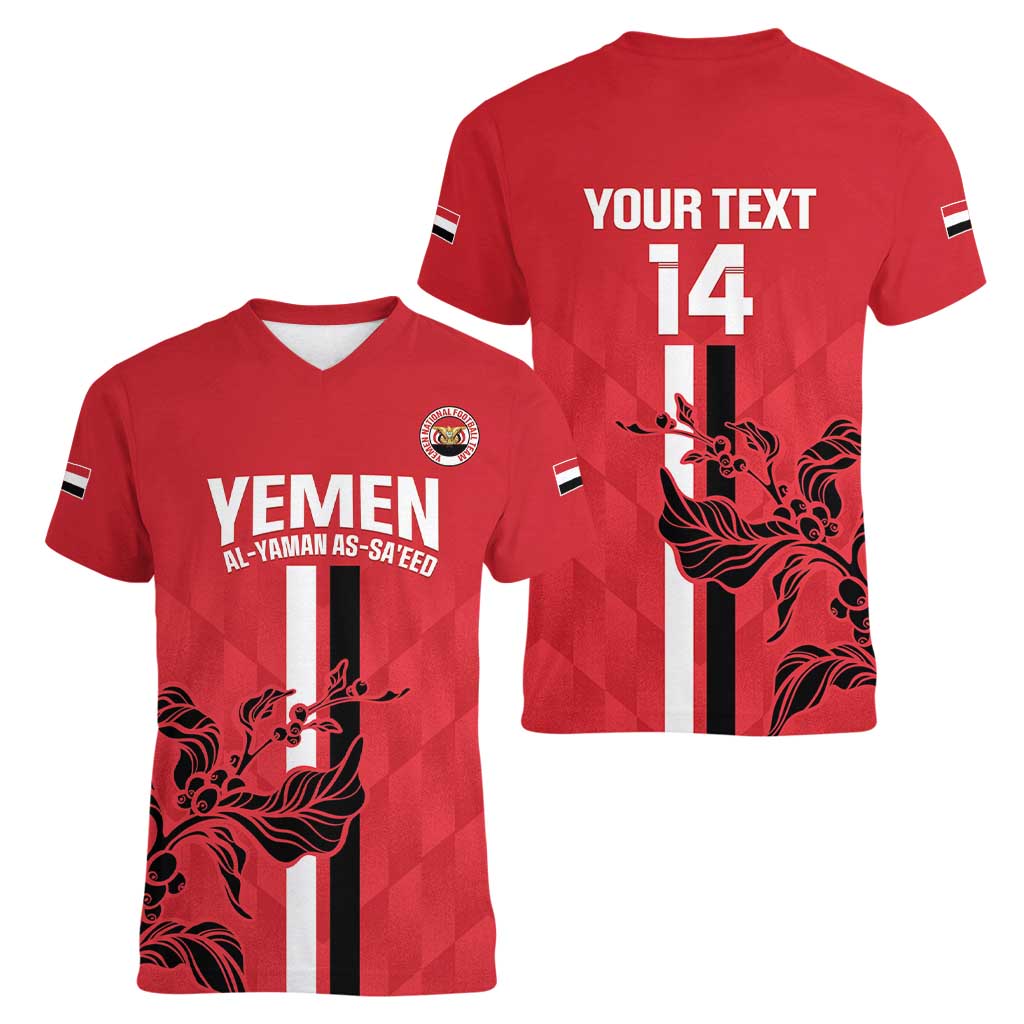 Custom Yemen Football Women V-Neck T-Shirt Come On Al-Yaman as-Sa'eed