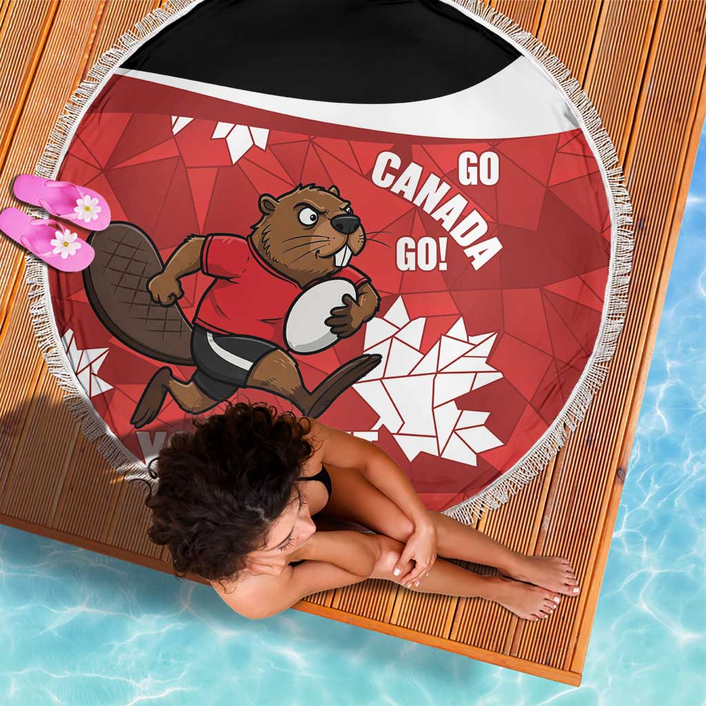 Canada Rugby Custom Beach Blanket Beaver Mascot Go Canadian
