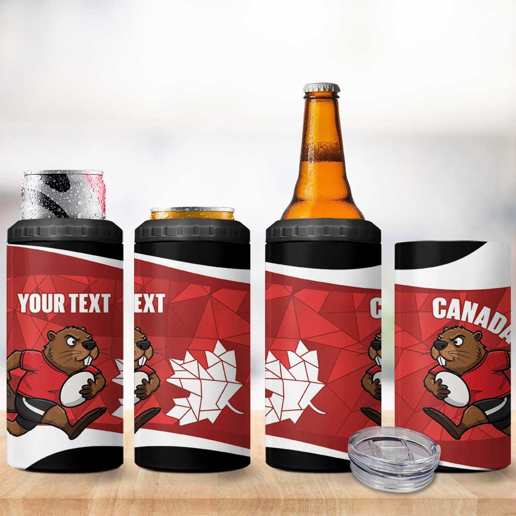 Canada Rugby Custom 4 in 1 Can Cooler Tumbler Beaver Mascot Go Canadian