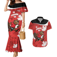 Canada Rugby Custom Couples Matching Mermaid Dress and Hawaiian Shirt Beaver Mascot Go Canadian