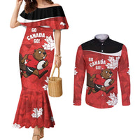 Canada Rugby Custom Couples Matching Mermaid Dress and Long Sleeve Button Shirt Beaver Mascot Go Canadian
