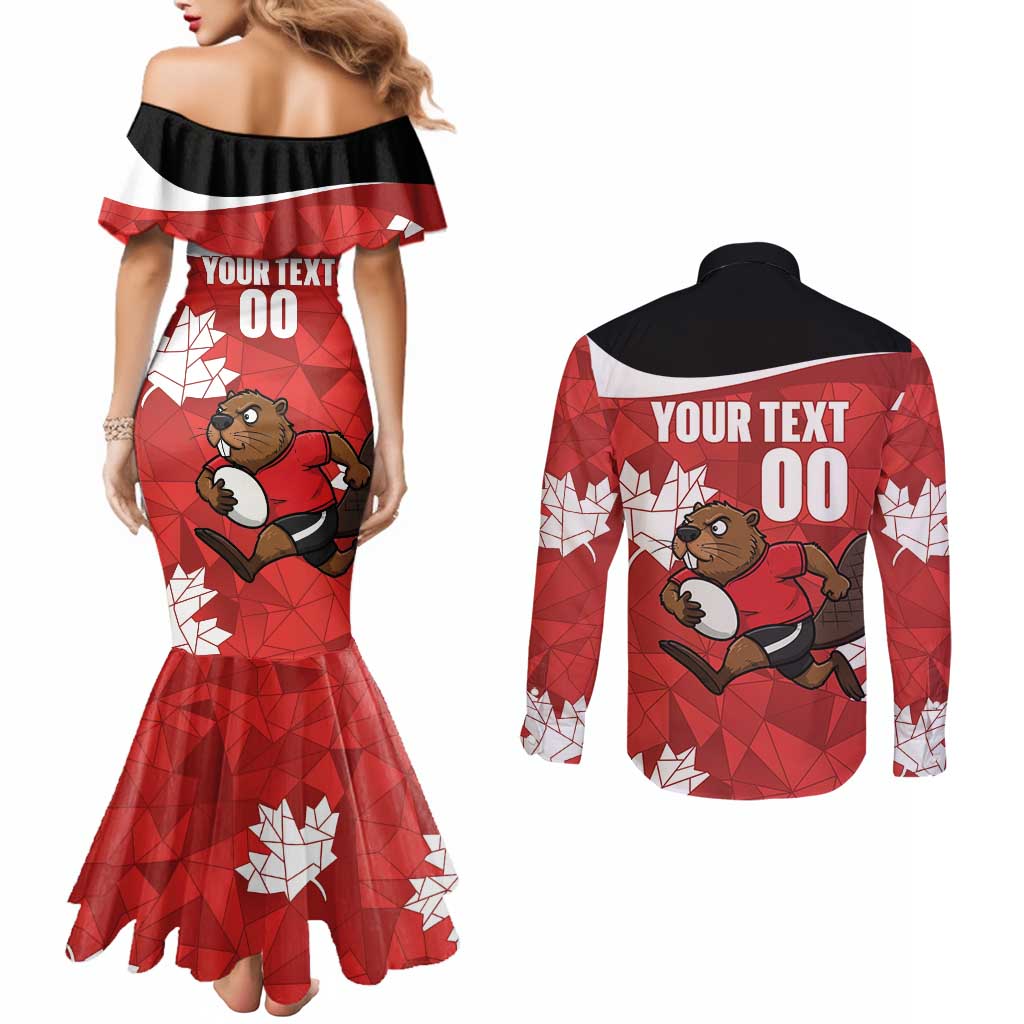 Canada Rugby Custom Couples Matching Mermaid Dress and Long Sleeve Button Shirt Beaver Mascot Go Canadian