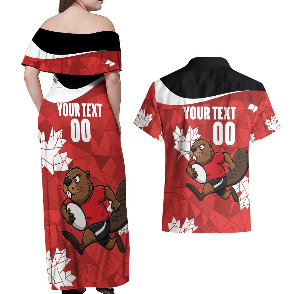 Canada Rugby Custom Couples Matching Off Shoulder Maxi Dress and Hawaiian Shirt Beaver Mascot Go Canadian