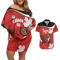 Canada Rugby Custom Couples Matching Off Shoulder Short Dress and Hawaiian Shirt Beaver Mascot Go Canadian