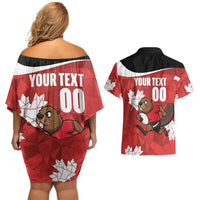 Canada Rugby Custom Couples Matching Off Shoulder Short Dress and Hawaiian Shirt Beaver Mascot Go Canadian