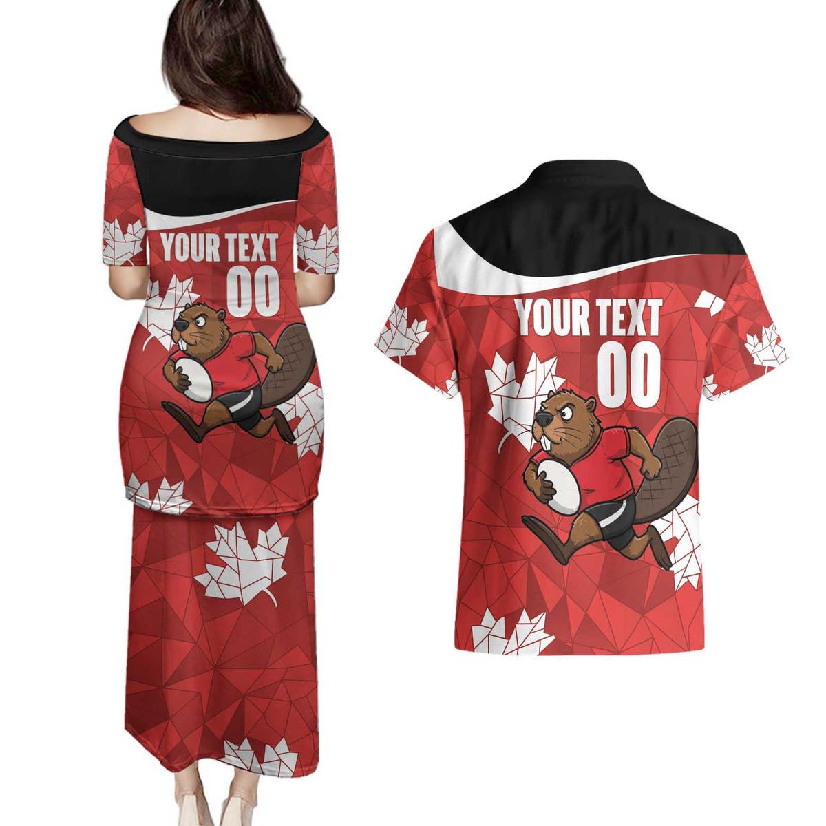 Canada Rugby Custom Couples Matching Puletasi and Hawaiian Shirt Beaver Mascot Go Canadian