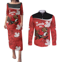 Canada Rugby Custom Couples Matching Puletasi and Long Sleeve Button Shirt Beaver Mascot Go Canadian