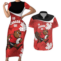 Canada Rugby Custom Couples Matching Short Sleeve Bodycon Dress and Hawaiian Shirt Beaver Mascot Go Canadian