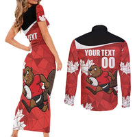 Canada Rugby Custom Couples Matching Short Sleeve Bodycon Dress and Long Sleeve Button Shirt Beaver Mascot Go Canadian