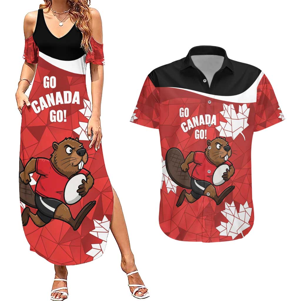Canada Rugby Custom Couples Matching Summer Maxi Dress and Hawaiian Shirt Beaver Mascot Go Canadian