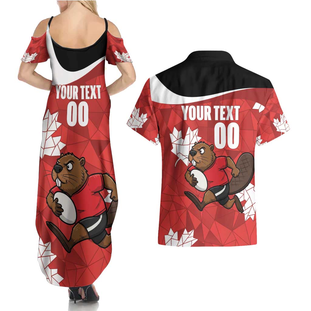 Canada Rugby Custom Couples Matching Summer Maxi Dress and Hawaiian Shirt Beaver Mascot Go Canadian