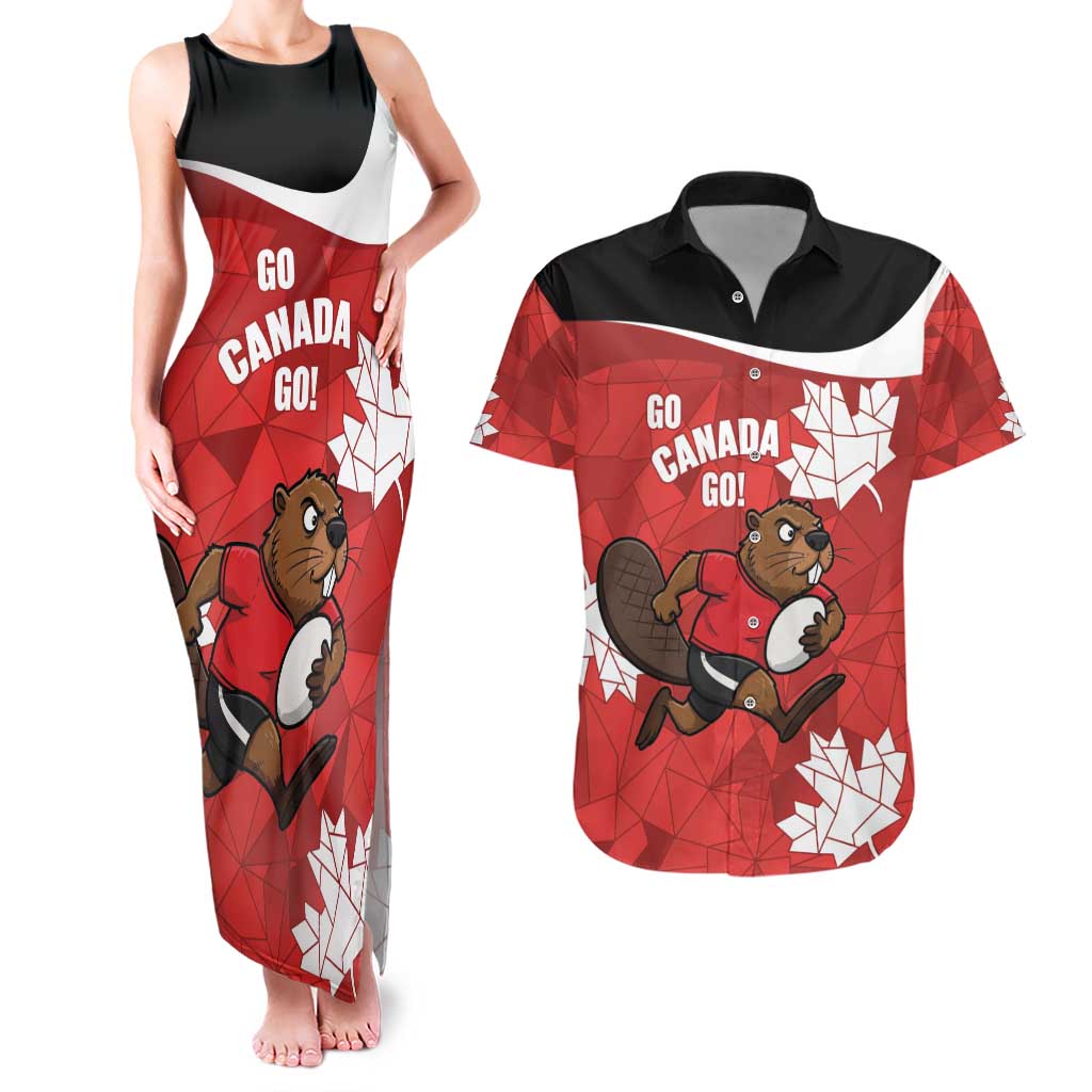 Canada Rugby Custom Couples Matching Tank Maxi Dress and Hawaiian Shirt Beaver Mascot Go Canadian