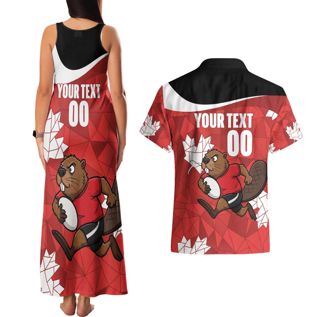 Canada Rugby Custom Couples Matching Tank Maxi Dress and Hawaiian Shirt Beaver Mascot Go Canadian