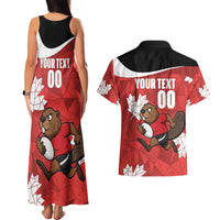 Canada Rugby Custom Couples Matching Tank Maxi Dress and Hawaiian Shirt Beaver Mascot Go Canadian