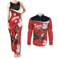 Canada Rugby Custom Couples Matching Tank Maxi Dress and Long Sleeve Button Shirt Beaver Mascot Go Canadian