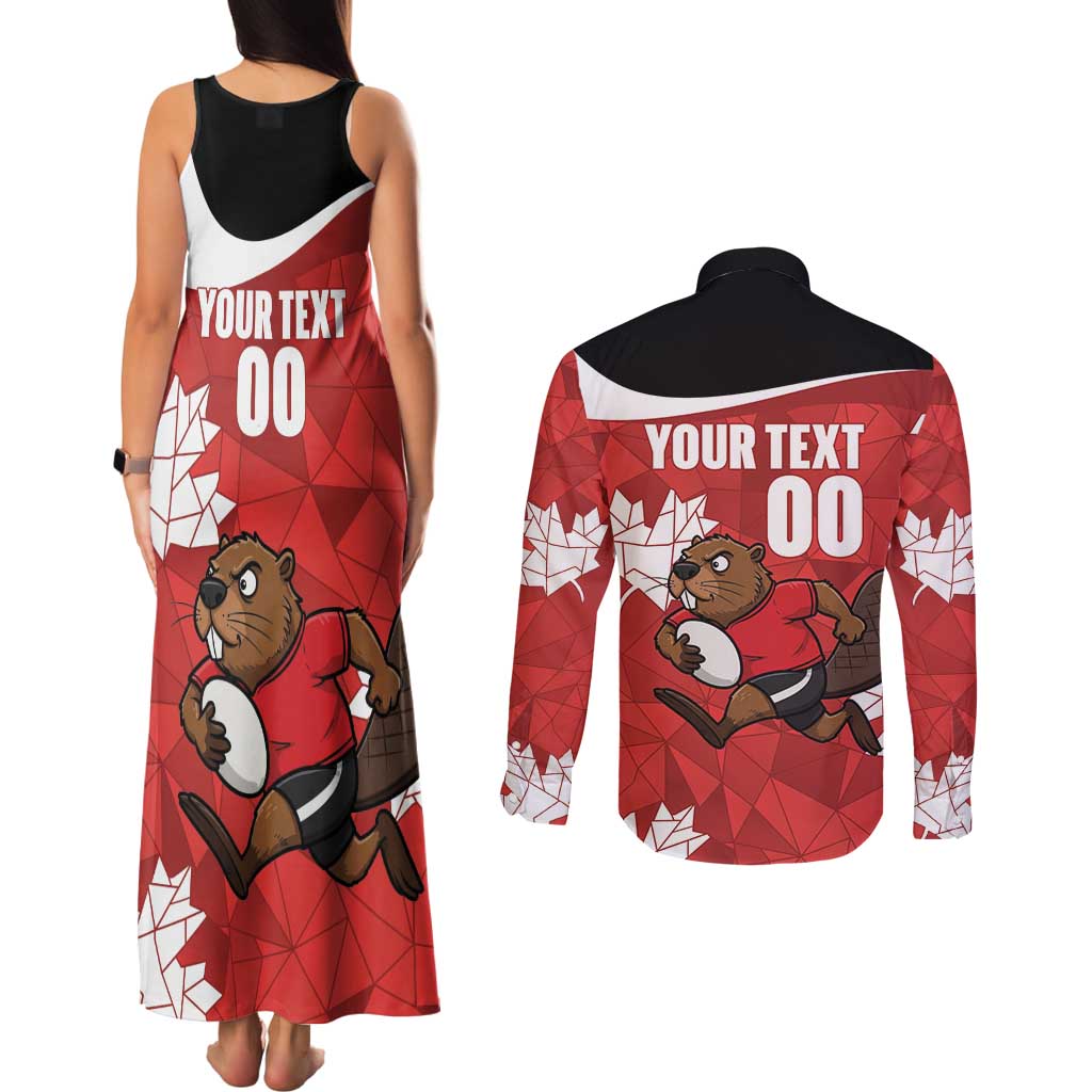 Canada Rugby Custom Couples Matching Tank Maxi Dress and Long Sleeve Button Shirt Beaver Mascot Go Canadian
