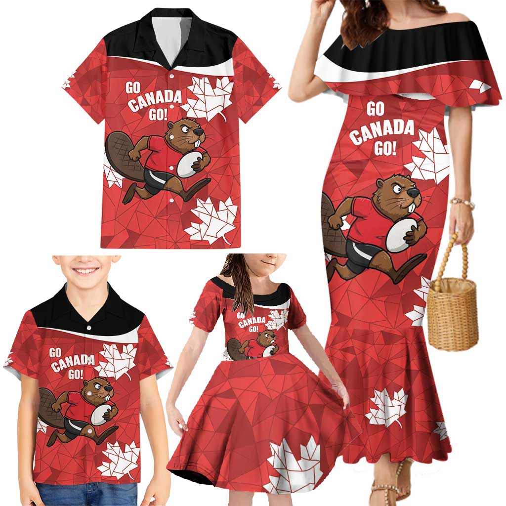 Canada Rugby Custom Family Matching Mermaid Dress and Hawaiian Shirt Beaver Mascot Go Canadian