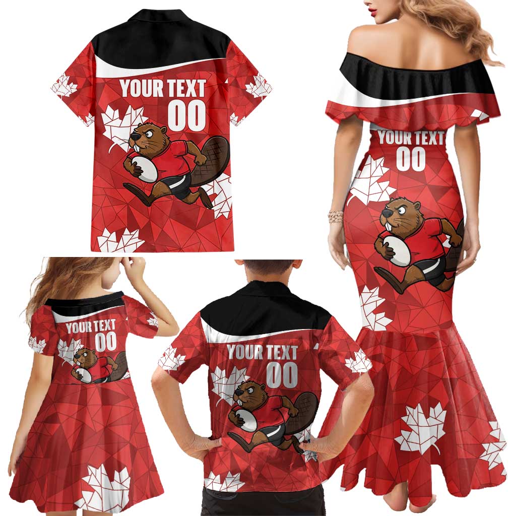 Canada Rugby Custom Family Matching Mermaid Dress and Hawaiian Shirt Beaver Mascot Go Canadian