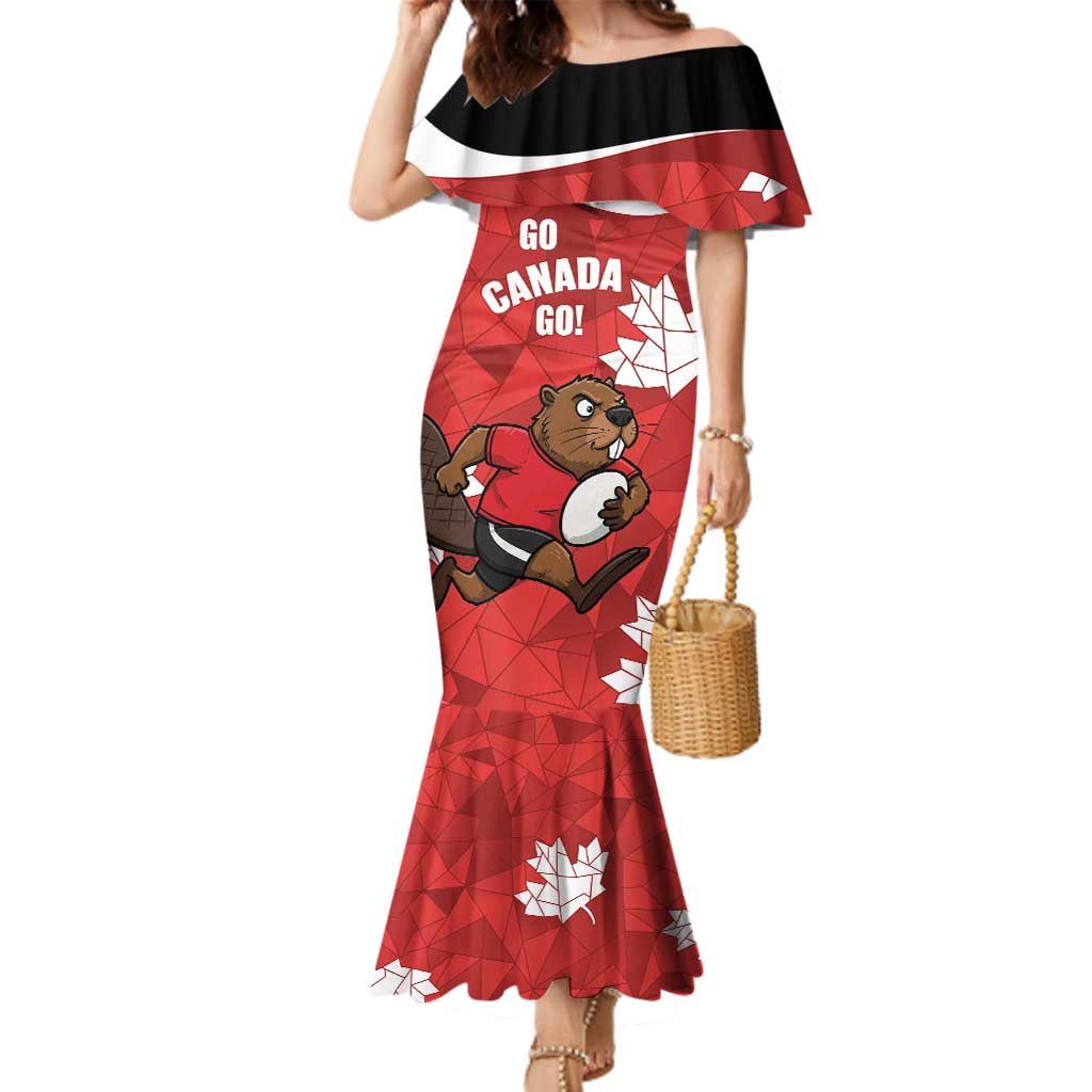 Canada Rugby Custom Family Matching Mermaid Dress and Hawaiian Shirt Beaver Mascot Go Canadian