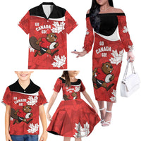 Canada Rugby Custom Family Matching Off The Shoulder Long Sleeve Dress and Hawaiian Shirt Beaver Mascot Go Canadian