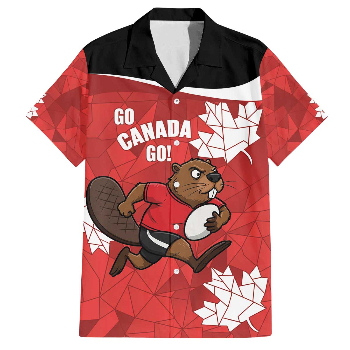 Canada Rugby Custom Family Matching Off The Shoulder Long Sleeve Dress and Hawaiian Shirt Beaver Mascot Go Canadian