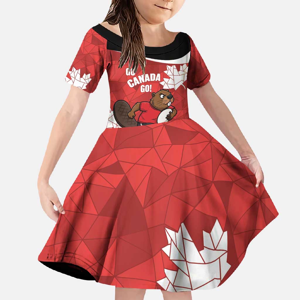 Canada Rugby Custom Family Matching Off Shoulder Maxi Dress and Hawaiian Shirt Beaver Mascot Go Canadian