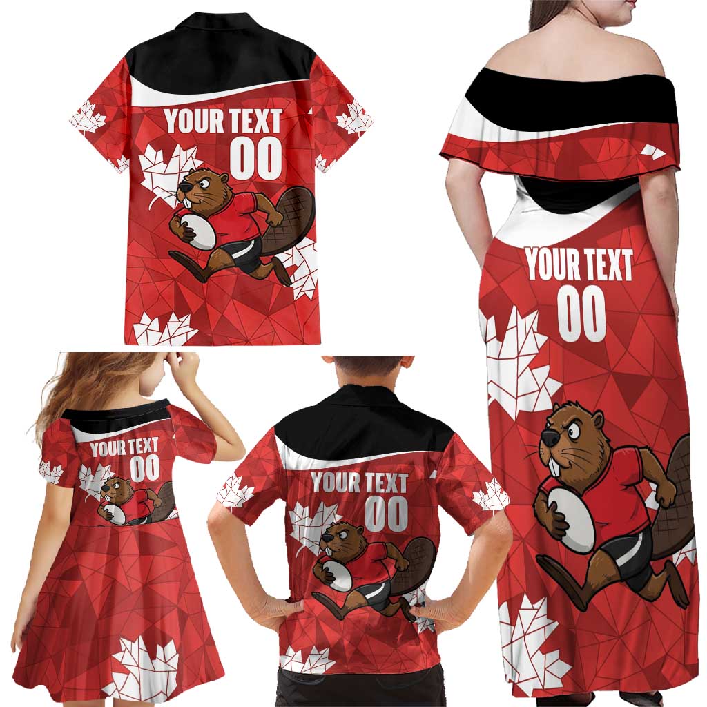 Canada Rugby Custom Family Matching Off Shoulder Maxi Dress and Hawaiian Shirt Beaver Mascot Go Canadian
