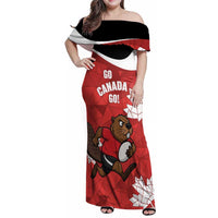Canada Rugby Custom Family Matching Off Shoulder Maxi Dress and Hawaiian Shirt Beaver Mascot Go Canadian