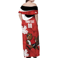 Canada Rugby Custom Family Matching Off Shoulder Maxi Dress and Hawaiian Shirt Beaver Mascot Go Canadian