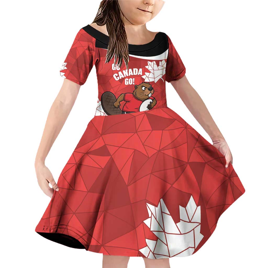 Canada Rugby Custom Family Matching Off Shoulder Short Dress and Hawaiian Shirt Beaver Mascot Go Canadian