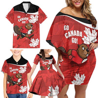Canada Rugby Custom Family Matching Off Shoulder Short Dress and Hawaiian Shirt Beaver Mascot Go Canadian