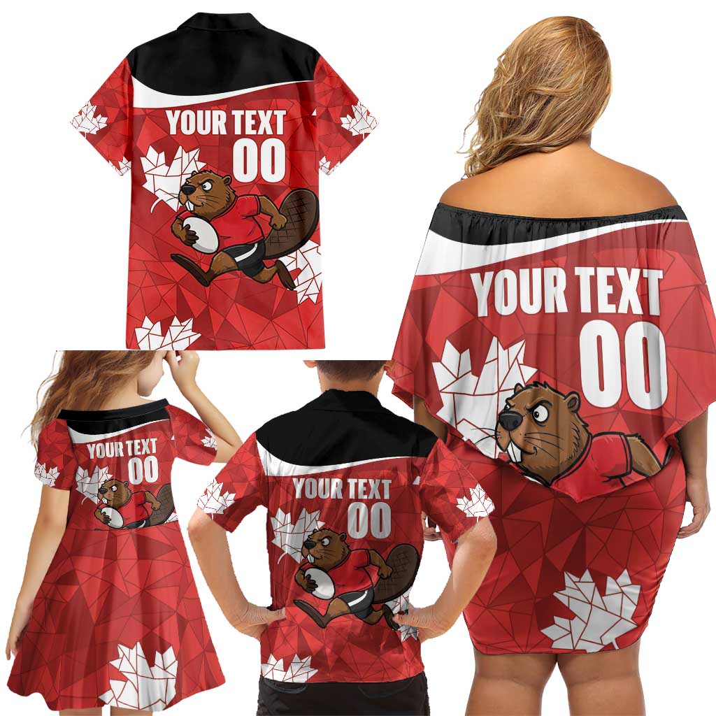 Canada Rugby Custom Family Matching Off Shoulder Short Dress and Hawaiian Shirt Beaver Mascot Go Canadian