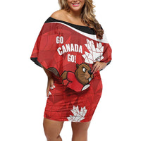 Canada Rugby Custom Family Matching Off Shoulder Short Dress and Hawaiian Shirt Beaver Mascot Go Canadian