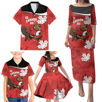 Canada Rugby Custom Family Matching Puletasi and Hawaiian Shirt Beaver Mascot Go Canadian