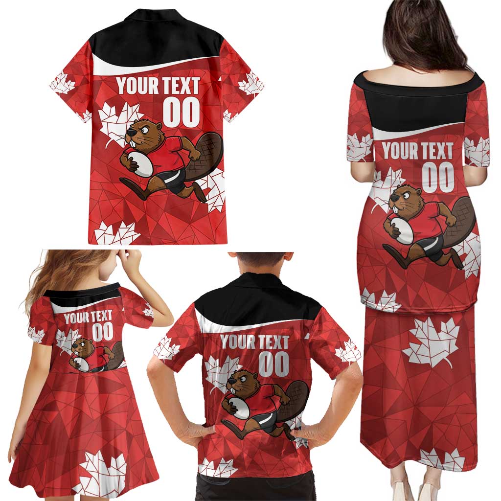 Canada Rugby Custom Family Matching Puletasi and Hawaiian Shirt Beaver Mascot Go Canadian