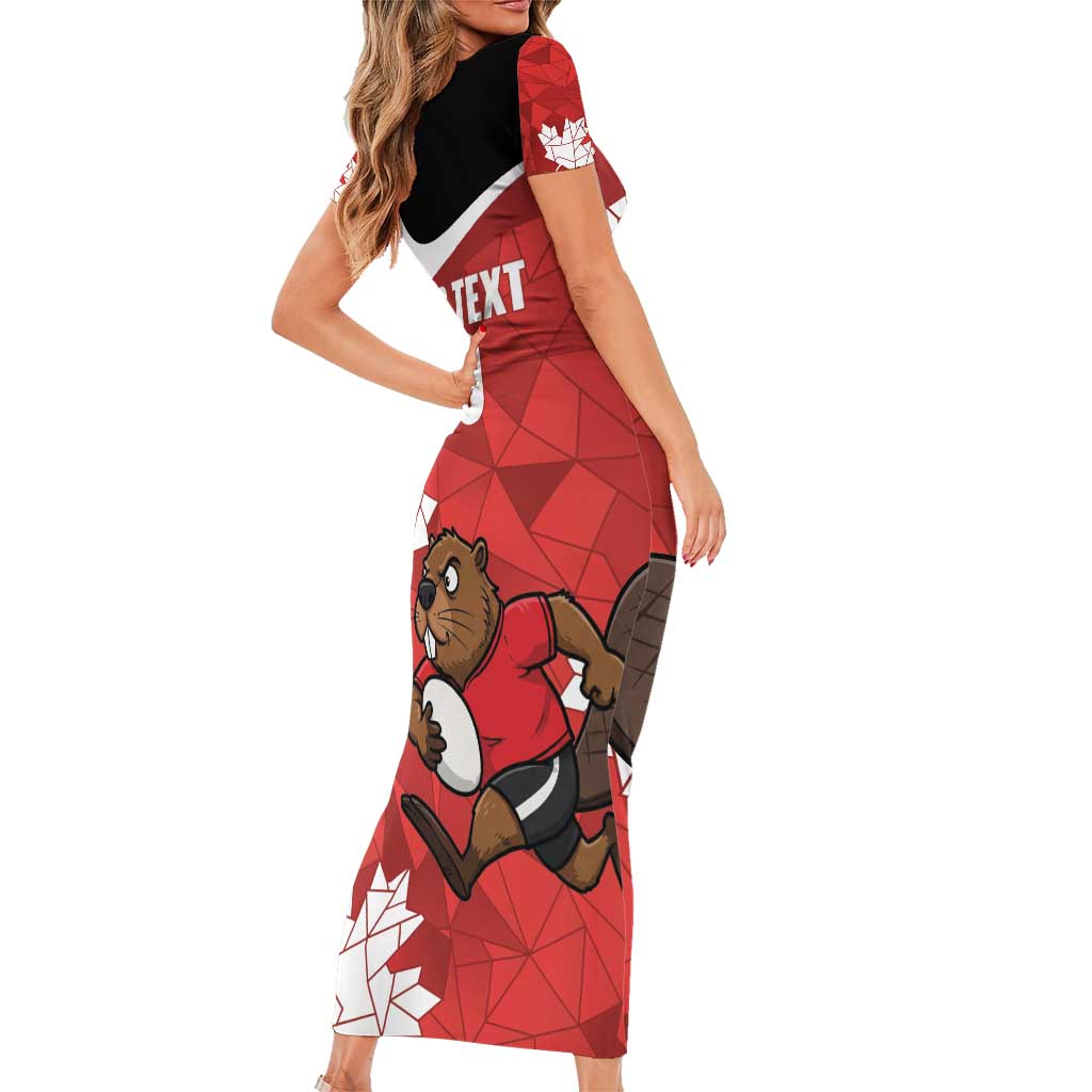 Canada Rugby Custom Family Matching Short Sleeve Bodycon Dress and Hawaiian Shirt Beaver Mascot Go Canadian