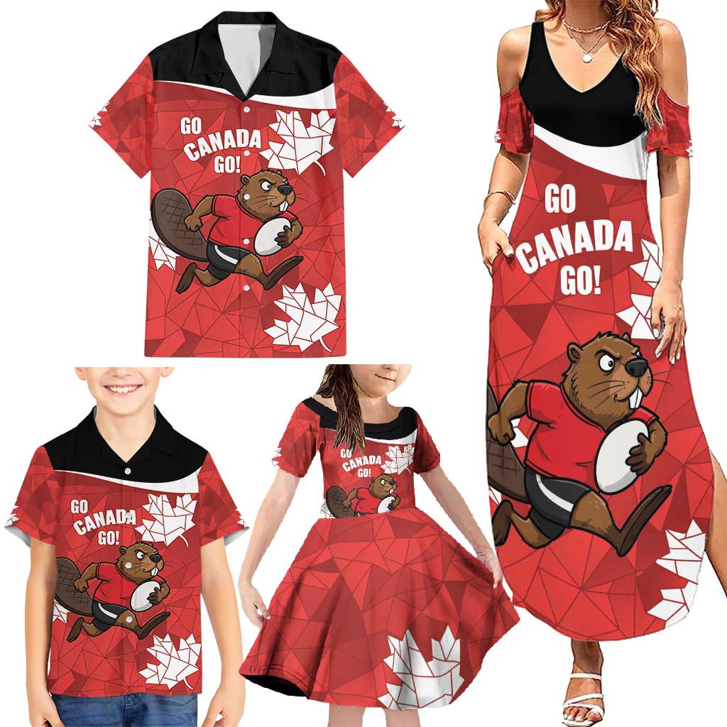 Canada Rugby Custom Family Matching Summer Maxi Dress and Hawaiian Shirt Beaver Mascot Go Canadian