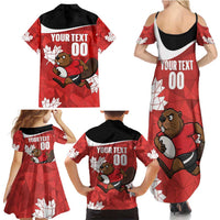 Canada Rugby Custom Family Matching Summer Maxi Dress and Hawaiian Shirt Beaver Mascot Go Canadian