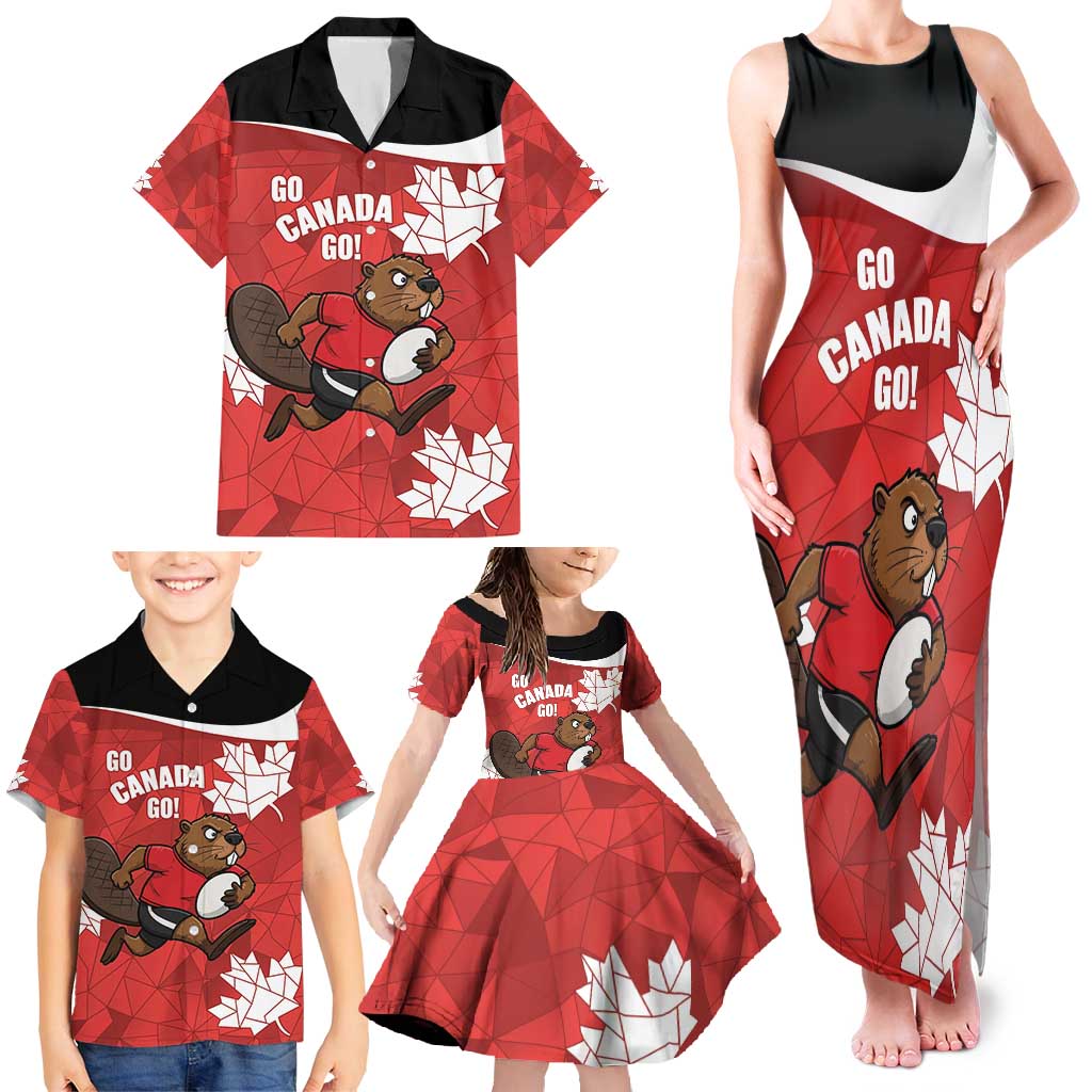 Canada Rugby Custom Family Matching Tank Maxi Dress and Hawaiian Shirt Beaver Mascot Go Canadian